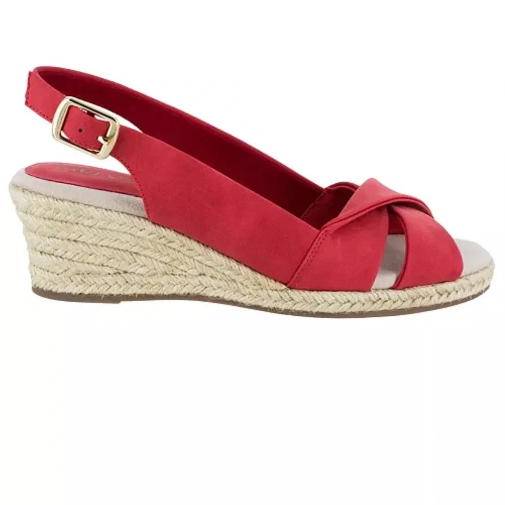 Easy Street Red Espadrille Shoes with Cross-Strap‎ Design